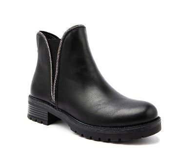 Chelsea Diamante Ankle Boots with side zipper, featuring chic diamante detailing, crafted in faux leather for a stylish look. Perfect for versatile holiday and everyday outfits.