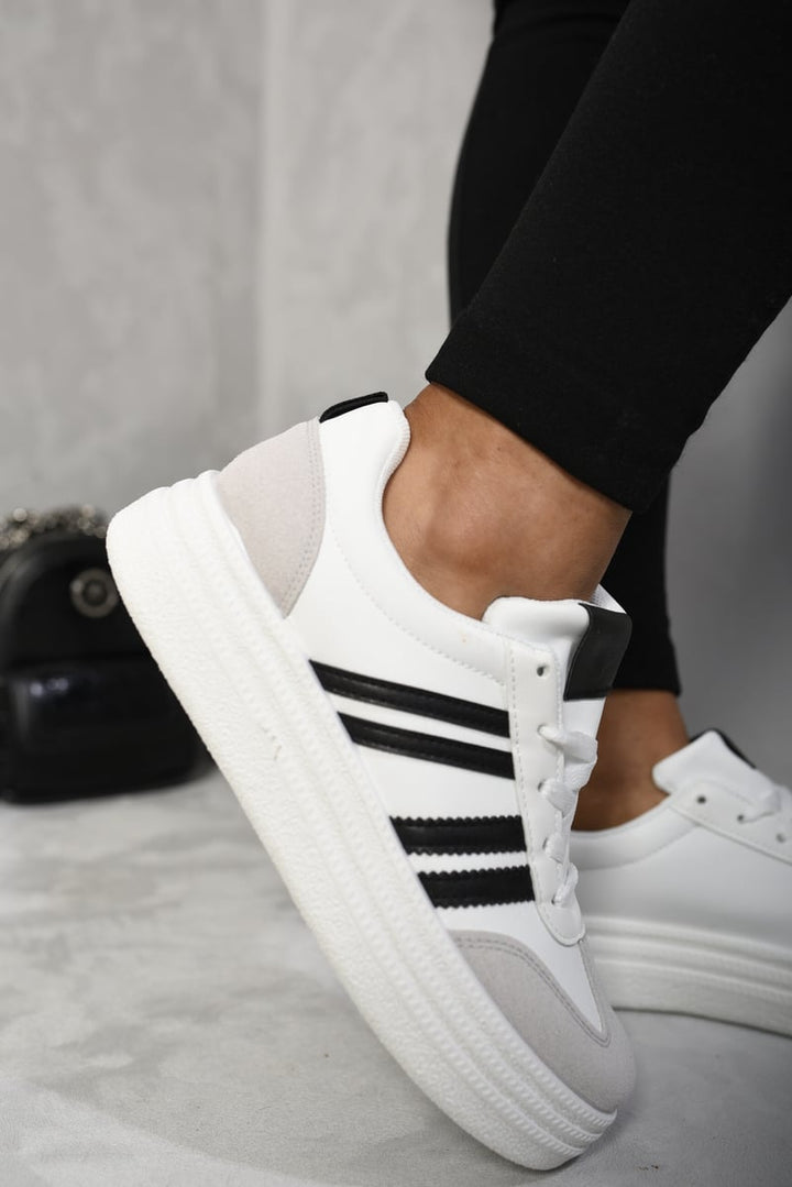 Striped Lace Up Trainers showcasing a trendy, sporty design, perfect for casual outfits and adding style to any wardrobe.