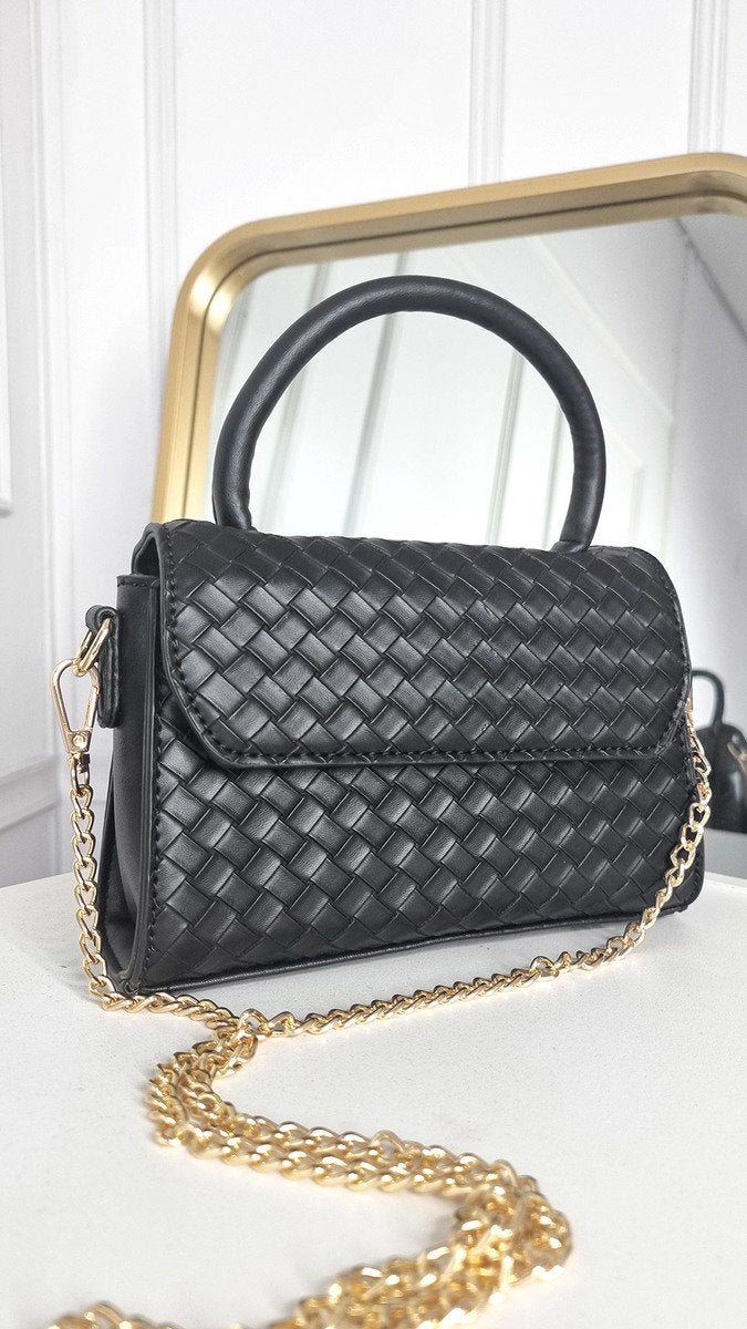 Faux Leather Quilted Handbag with gold chain, featuring a structured design and quilted texture, ideal for transitioning from day to night.