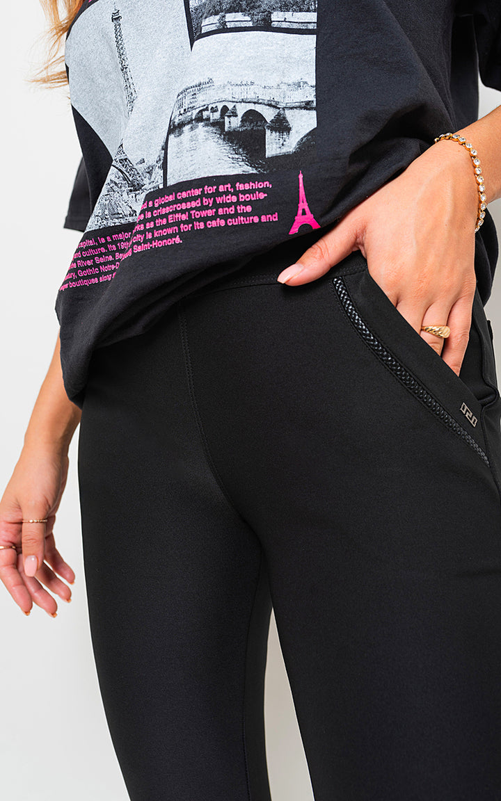 High Waist Double Band Pocket Leggings with visible side pocket, worn by a person, showcasing stylish, functional design suitable for workouts and casual wear.