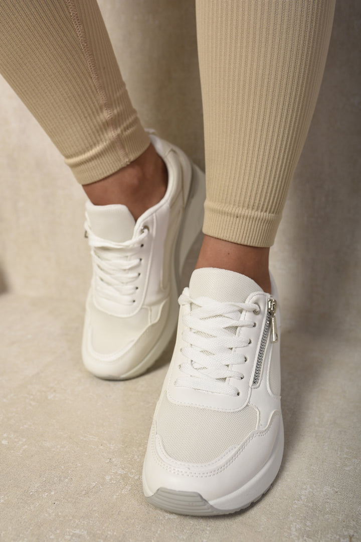 Side Zip Lace Up Wedge Trainers with a sleek design, featuring lace-up and side zip details, perfect for stylish casual outings.