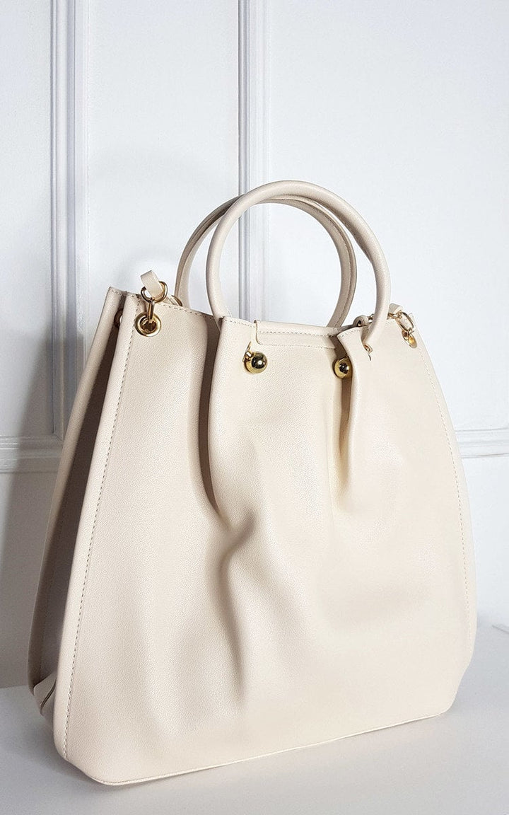 Elisa handbag with gold accents, faux leather, zip fastening, and detachable shoulder strap, ideal for casual everyday wear from Holiday Clothes UK.