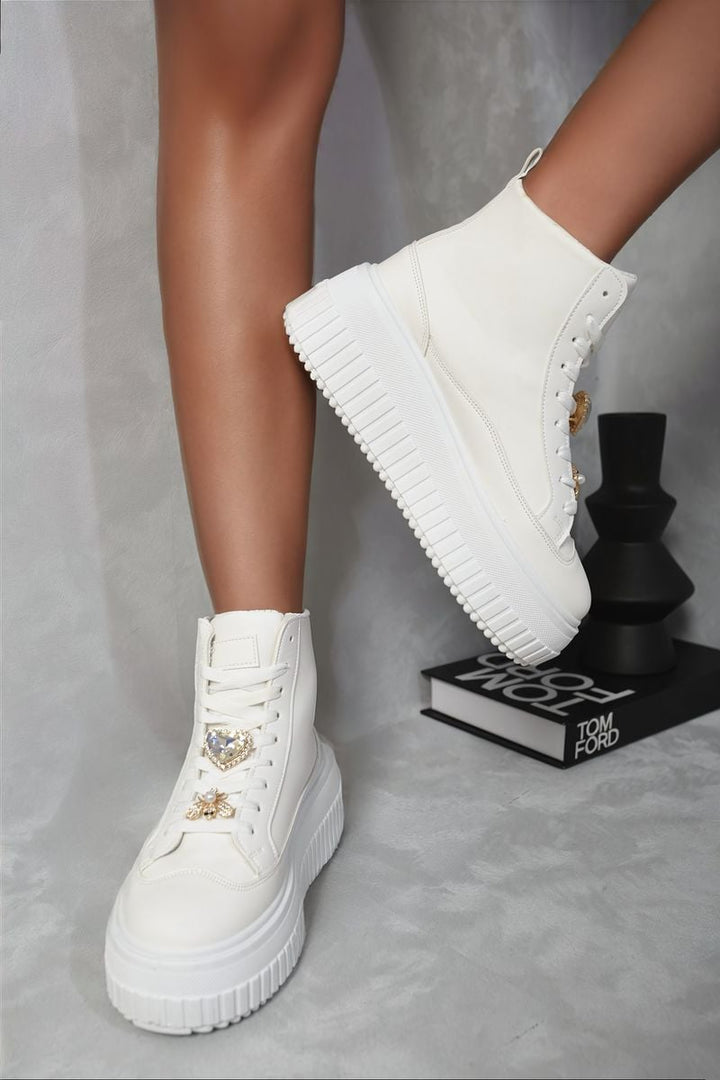 Lace Up High Top Platform Trainers with Decorative Details, featuring a platform sole and stylish design, perfect for everyday adventures.