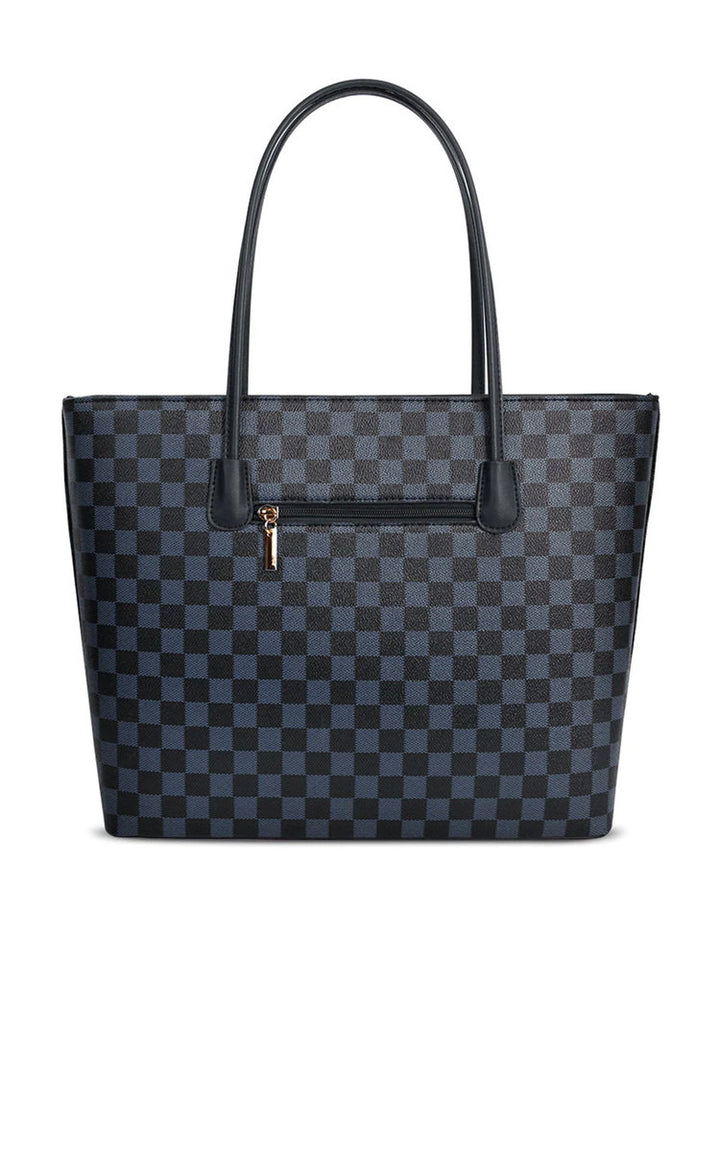 Checked Two in One Handbag with all-over checkered print and zip closure, featuring a detachable inner bag for versatile use.