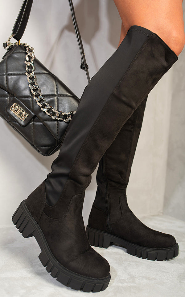 Knee High Chunky Boots with chunky heel, perfect for adding height and comfort, ideal for stylish UK shoppers seeking versatile fashion essentials.