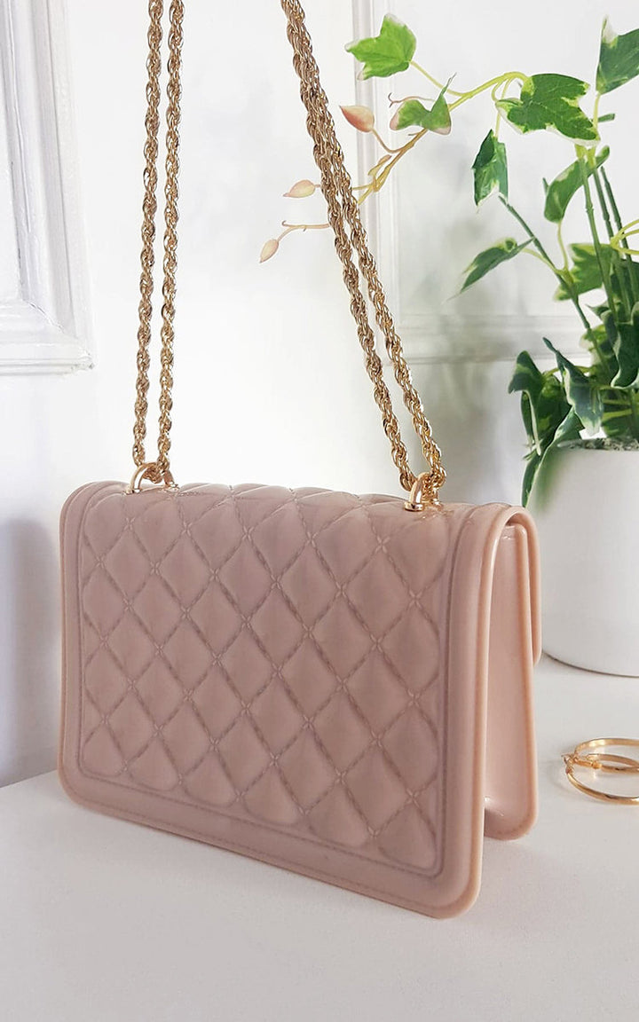 Quilted Chain Detail Handbag with gold chain accents, showcasing its chic design and elegant style, perfect for enhancing any outfit with sophistication.