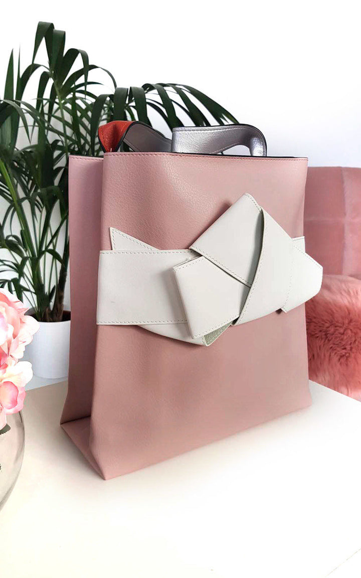 Colour Block Bow Tote Handbag with faux leather, handheld strap, and statement bow detail on the front, perfect for stylish holiday or everyday use.