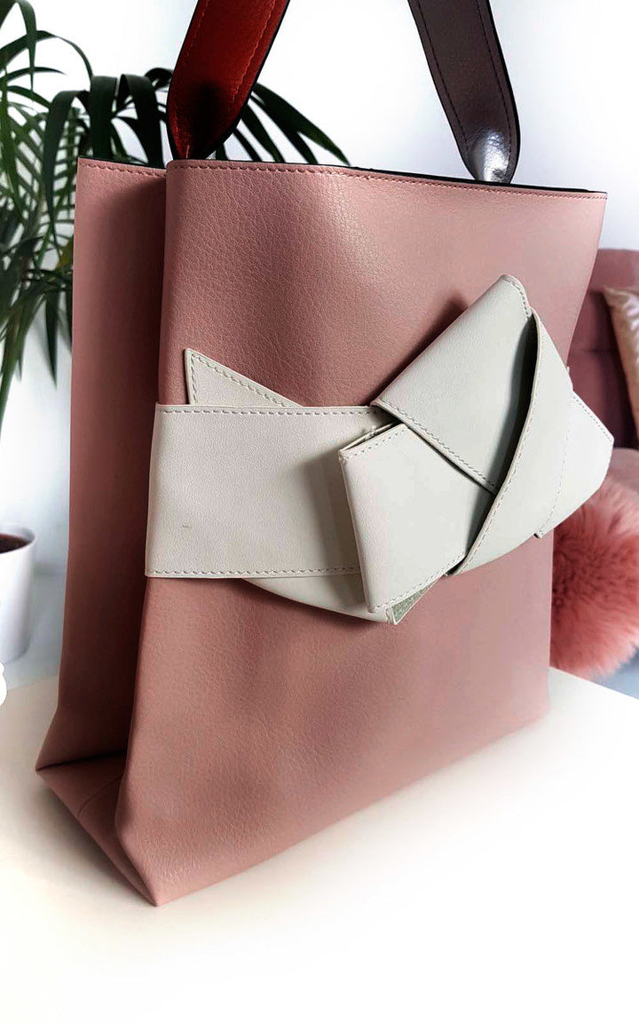 Colour Block Bow Tote Handbag featuring a striking white bow, faux leather finish, and handheld strap, ideal for stylish holiday and everyday use.