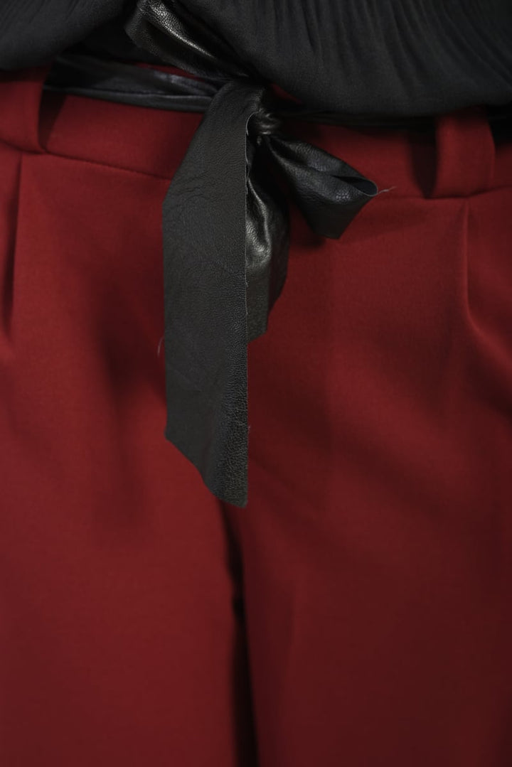 Belted High Waist Wide Leg Trouser featuring a black bow detail, perfect for stylish holiday and everyday wear.