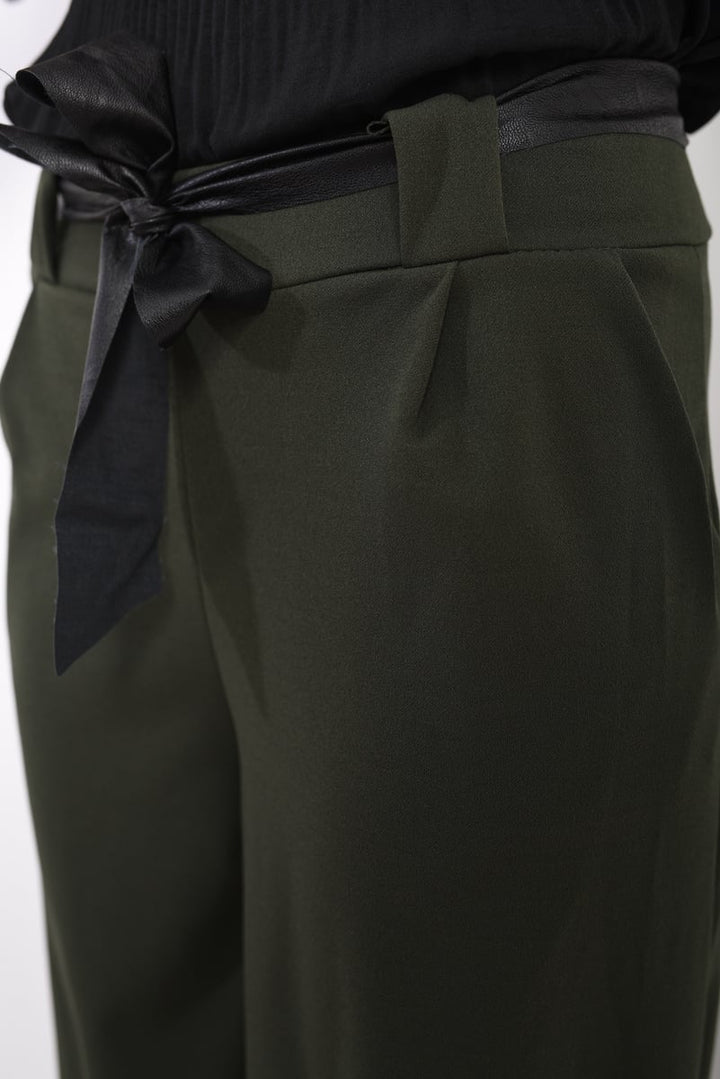 Belted High Waist Wide Leg Trouser showcasing a chic silhouette with a black belt detail, perfect for stylish, versatile wear.