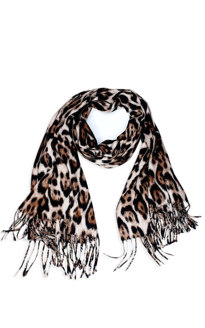 Leopard Detail Scarf with an all-over leopard print pattern, crafted from super soft knitted material, ideal for pairing with a padded jacket for everyday style.