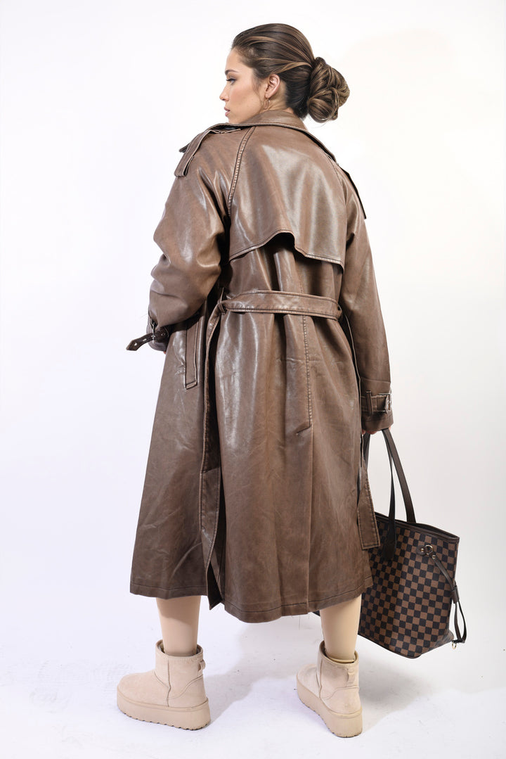 Lapel Neck Belted Trench Coat Jacket showcasing elegant design with lapel neck and adjustable belt. Perfect for transitional seasons from Holiday Clothes UK.