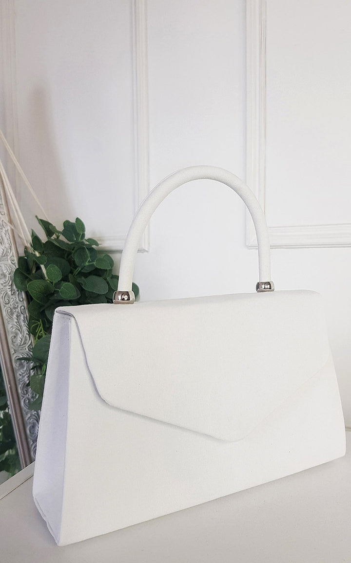 Envelope Handbag featuring a white faux leather design, lightweight and durable with a chic metal clasp handle, perfect for stylish everyday use.