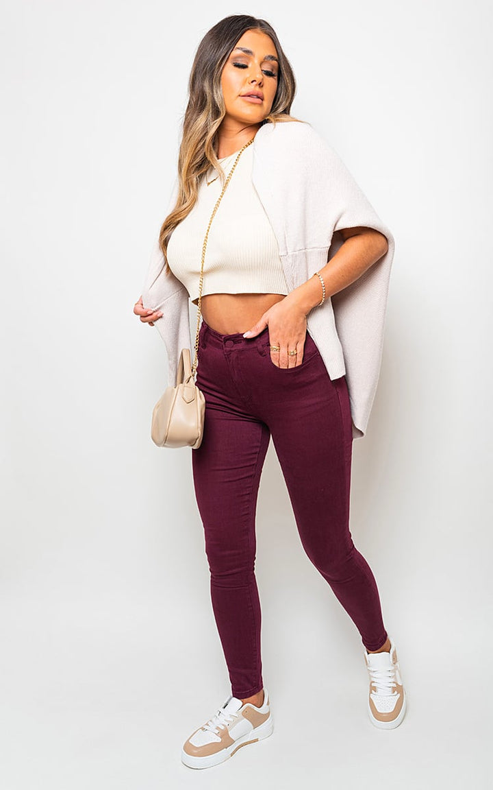 Woman wearing High Waisted Skinny Fit Jeans, showcasing their flattering fit and modern style, ideal for versatile, stylish holiday and everyday looks from Holiday Clothes UK.