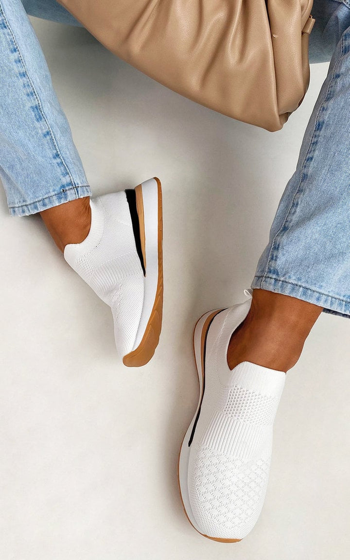 Mikayla Summer Sock Trainers showcased on feet, featuring a sleek, sock-like fit ideal for comfort and style in warm-weather adventures. Perfect for casual, everyday wear.